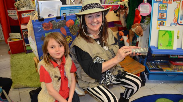 Teacher and student dressed in safari clothes